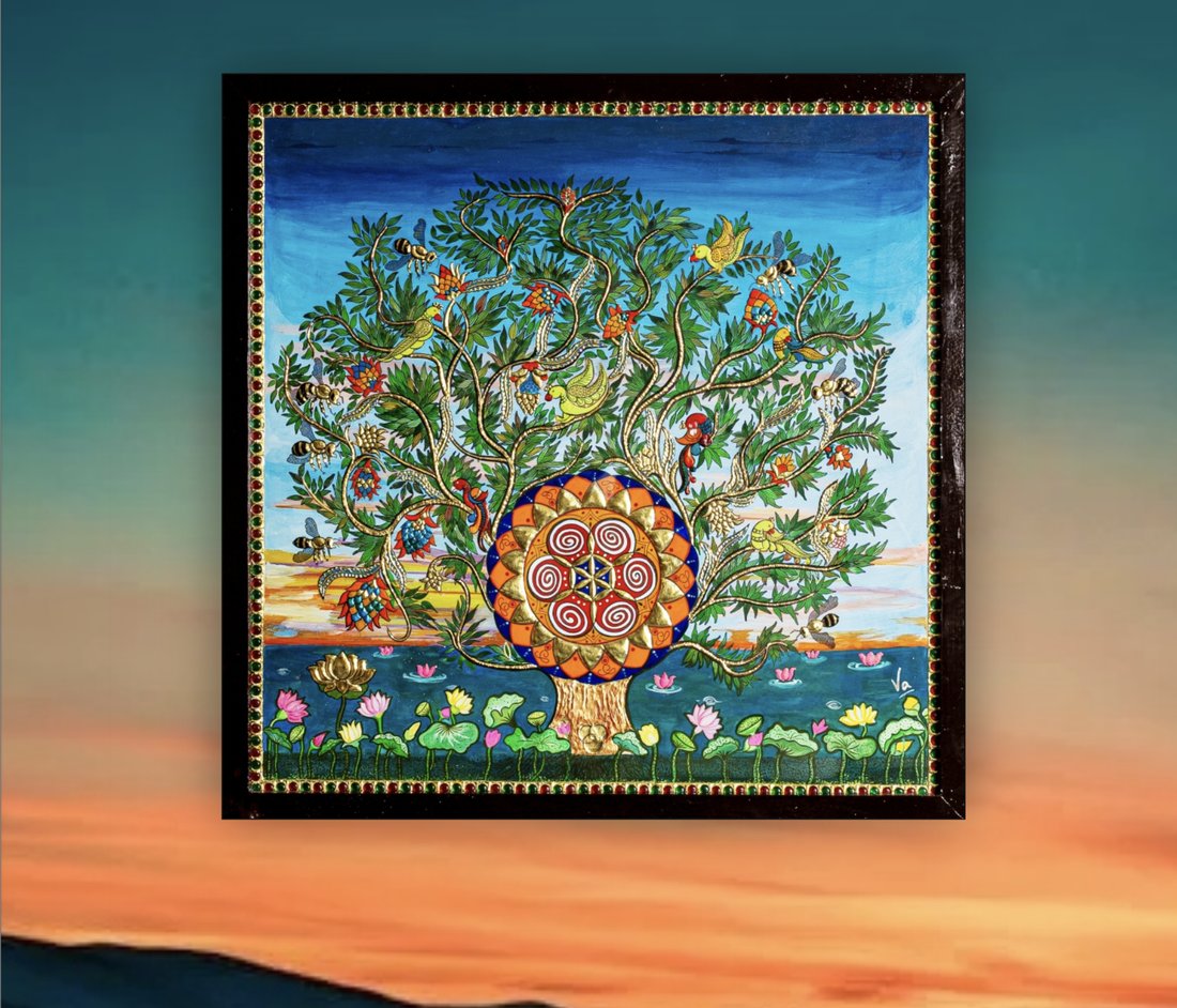 Ode to Purity — Tanjore Sacred Geometry Mandala Painting by Varalakshmi Bharanidharan, Varaaz Arts